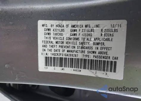 2016 Honda Accord Sport z USA, uszkodzony, nr VIN 1HGCR2F51GA099287